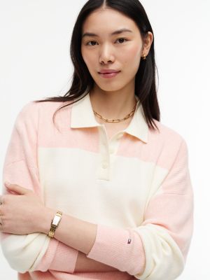 Женские рубашки Tommy Hilfiger Block Stripe Sweater Polo, цвет: Насыщенный кремовый — фото 3