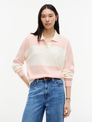 Block Stripe Sweater Polo, Rich Cream