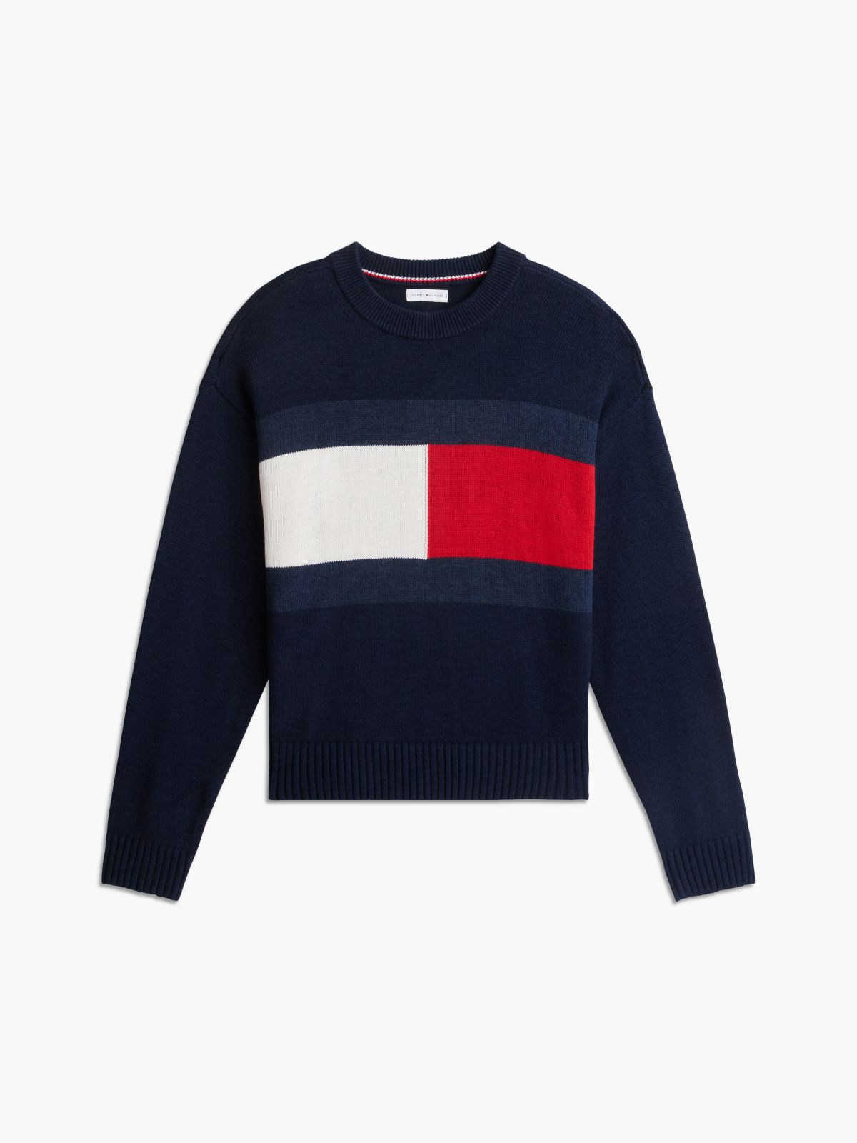 Intarsia Flag Logo Crewneck Sweater — Navy
