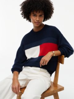 Intarsia Flag Logo Crewneck Sweater — Navy 3