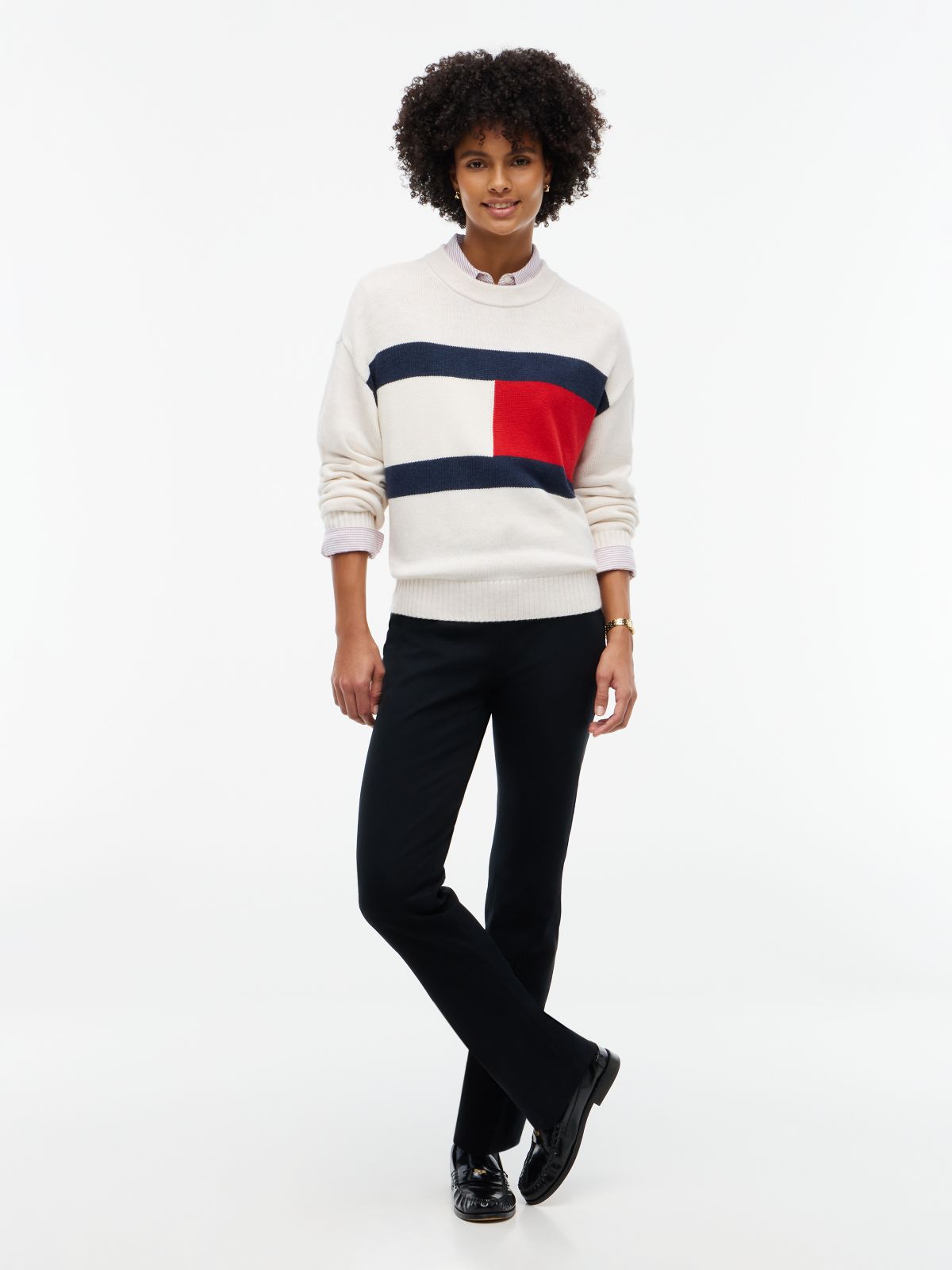 Intarsia Flag Logo Crewneck Sweater — Ivory