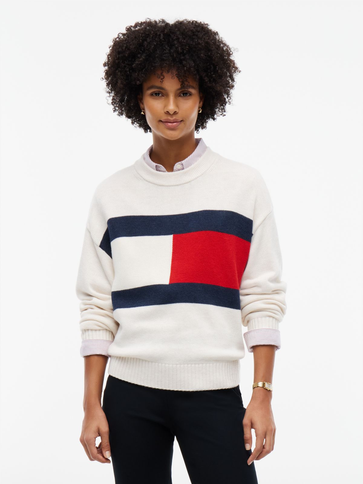 Intarsia Flag Logo Crewneck Sweater — Ivory
