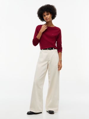 Женская футболка Tommy Hilfiger Gold-Button Boatneck, цвет: Бордовый — фото 2