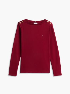 Женская футболка Tommy Hilfiger Gold-Button Boatneck, цвет: Бордовый — фото 5