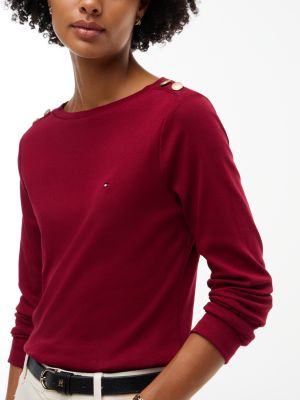 Женская футболка Tommy Hilfiger Gold-Button Boatneck, цвет: Бордовый — фото 3