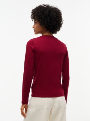 Женская футболка Tommy Hilfiger Gold-Button Boatneck, цвет: Бордовый — фото 4