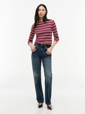 Женская футболка Tommy Hilfiger Gold-Button Striped Boatneck, цвет: Бордовый полосатый — фото 2