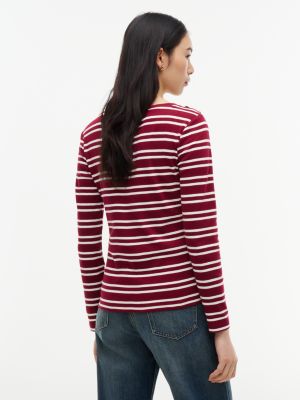 Женская футболка Tommy Hilfiger Gold-Button Striped Boatneck, цвет: Бордовый полосатый — фото 4