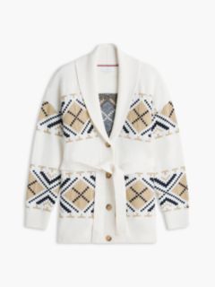 TH Soft Touch Fair Isle Shawl Collar Belted Cardigan — Rich Cream 5