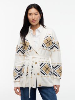 TH Soft Touch Fair Isle Shawl Collar Belted Cardigan — Rich Cream 1