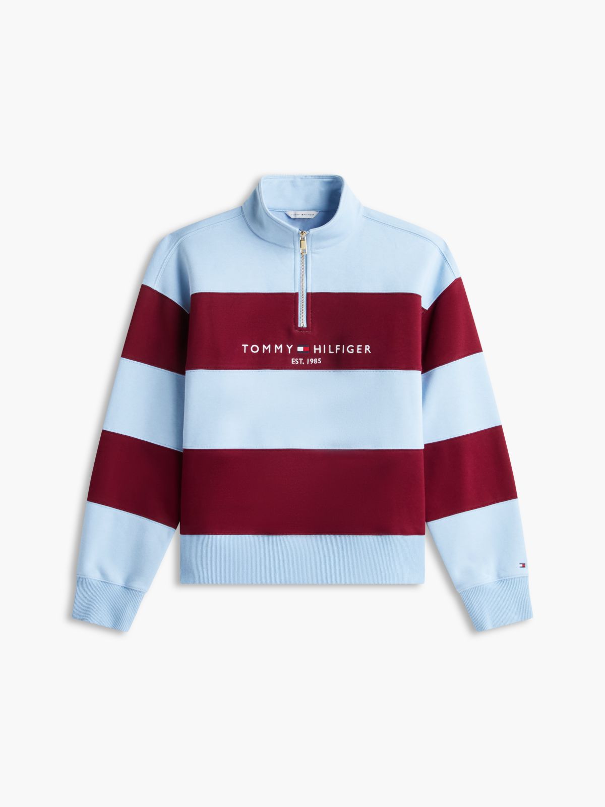 Tommy Logo Quarter-Zip Sweatshirt — Blue/Red Stripe