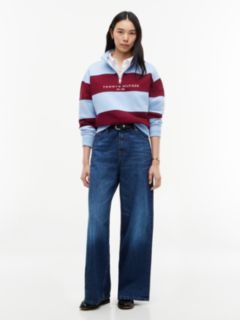 Tommy Logo Quarter-Zip Sweatshirt — Blue/Red Stripe 2