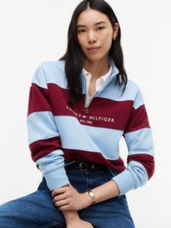 Tommy Logo Quarter-Zip Sweatshirt — Blue/Red Stripe 3