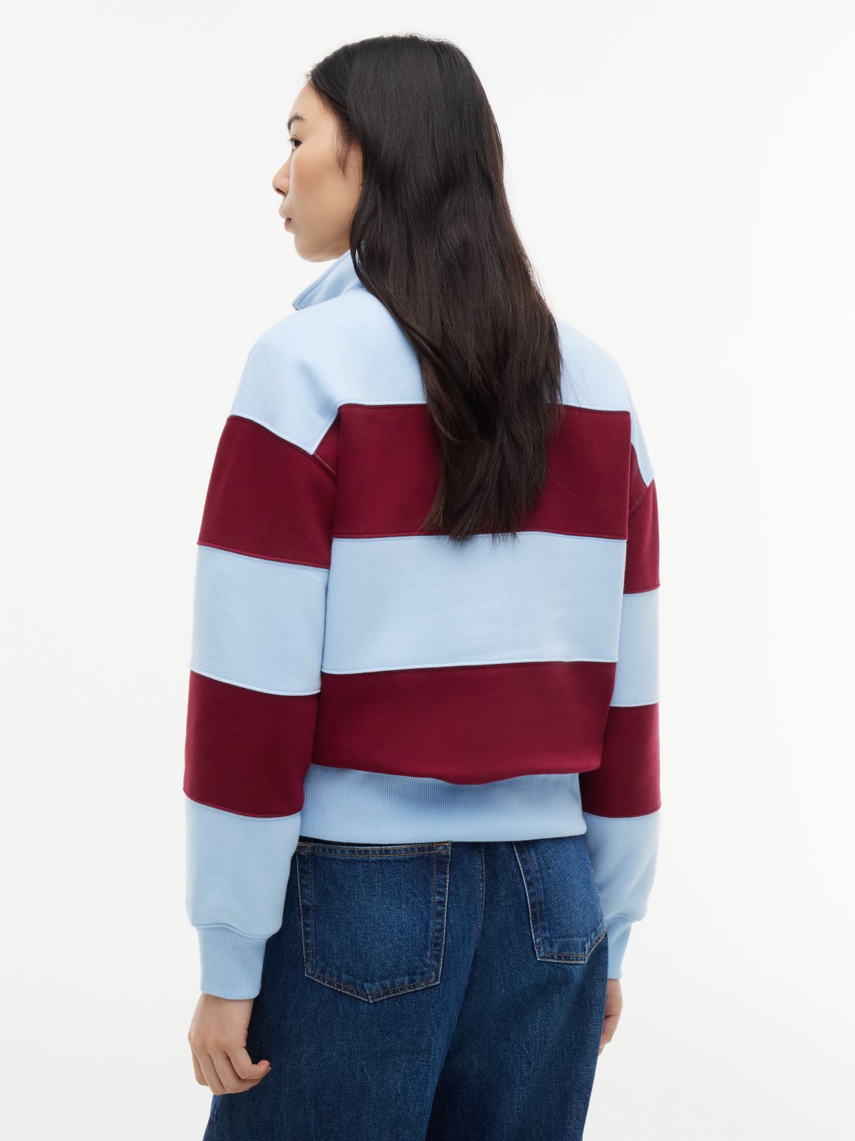 Tommy Logo Quarter-Zip Sweatshirt — Blue/Red Stripe