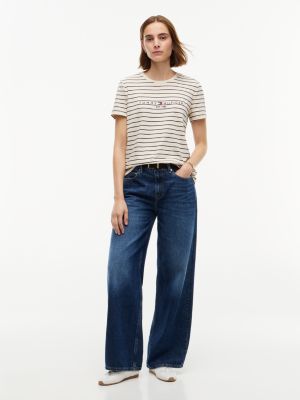 Женская футболка Tommy Hilfiger Tommy Logo Heathered Stripe, цвет: Бежевый меланжевый — фото 2