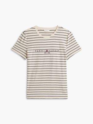 Женская футболка Tommy Hilfiger Tommy Logo Heathered Stripe, цвет: Бежевый меланжевый — фото 5