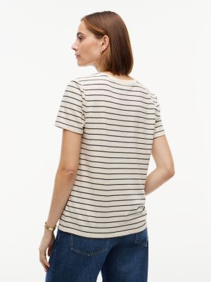 Женская футболка Tommy Hilfiger Tommy Logo Heathered Stripe, цвет: Бежевый меланжевый — фото 4