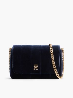 Monogram Velvet Flap Crossbody Bag, Space Blue