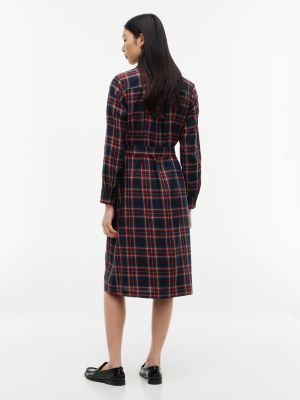 Женское платье Tommy Hilfiger Belted Tartan Midi Shirtdress, цвет: Тёмно-синий — фото 4