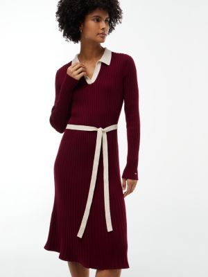 Женское платье Tommy Hilfiger Open Placket Belted Polo Sweater Dress, цвет: Бордовый — фото 2