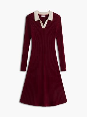 Женское платье Tommy Hilfiger Open Placket Belted Polo Sweater Dress, цвет: Бордовый — фото 5