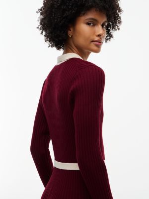 Женское платье Tommy Hilfiger Open Placket Belted Polo Sweater Dress, цвет: Бордовый — фото 3